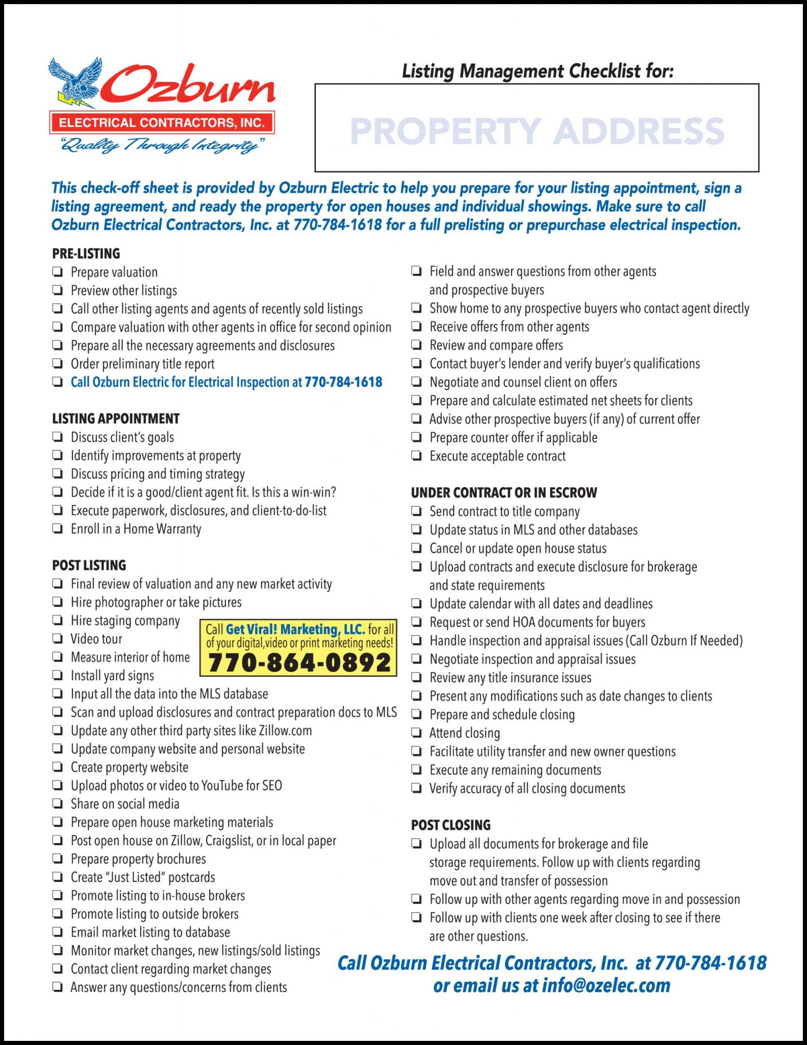 Real Estate Check Off Sheet