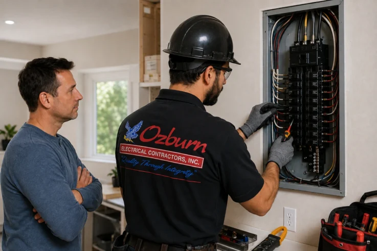 Residential electrical contractors Atlanta upgrading an electrical panel in a home