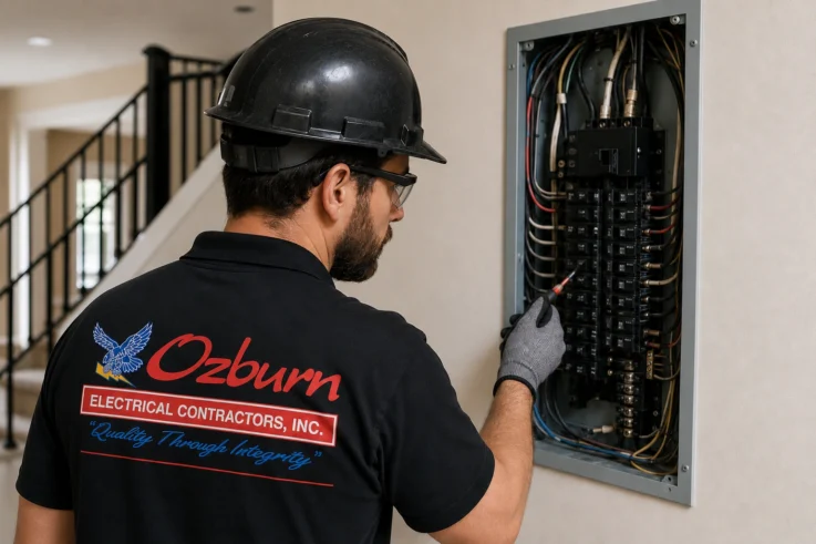 Residential electrician Atlanta inspecting a home's electrical system before electrical repairs